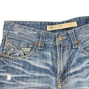 Big Star Voyager Mens Loose Fit Distressed Medium Wash Denim Jeans 34x34